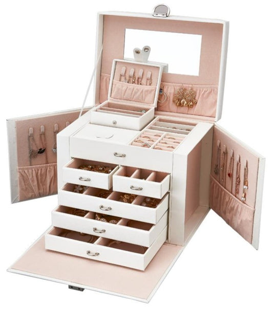 DOWNTOWN 4 Draw Jewellery Case White open