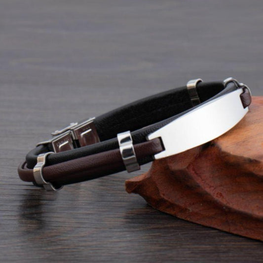 BROOKLYN Leather ID Bracelet front view