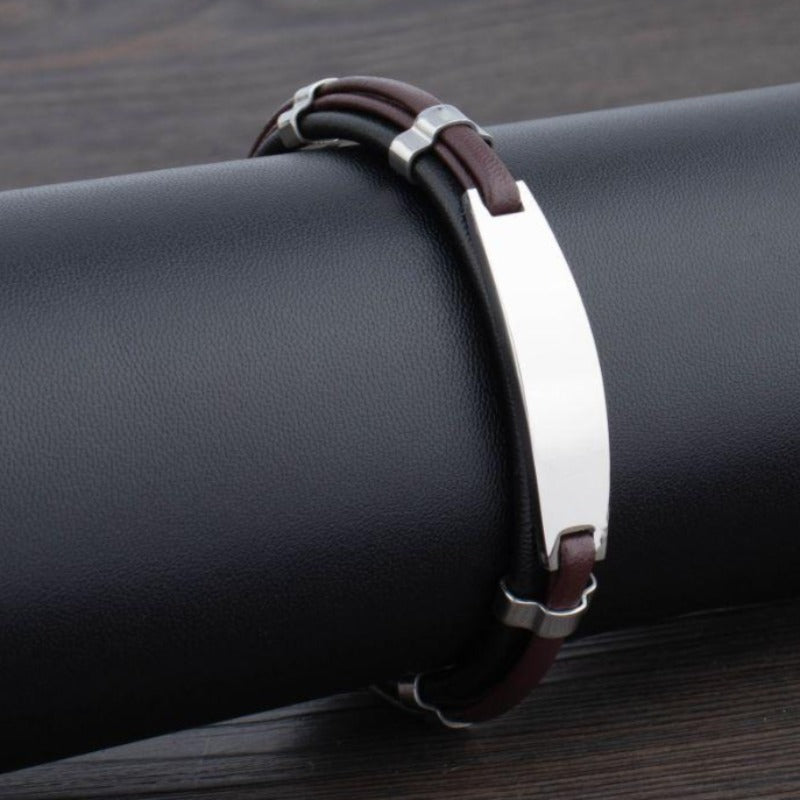 BROOKLYN Leather ID Bracelet wrapped view